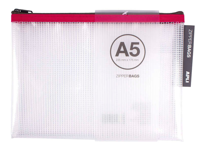 Apli Sobres Porta-Todo de Goma Eva Transparente - Tamaño A5 (235x175mm) - Suaves, Resistentes y Duraderos - Cierre de Cremallera - Colores Surtidos