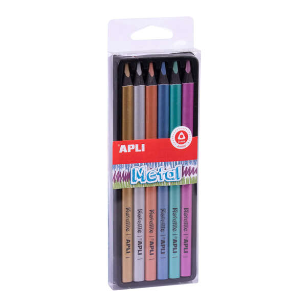Apli Lapices Jumbo Metal - 5mm - Colores Oro, Plata, Bronce, Azul, Turquesa y Morado - Trazo 5mm - Madera Triangular