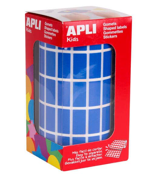 Apli Gomets Rectangulares Azules - 20x10mm - 59 Hojas Pretroqueladas - 3540 Unidades por Rollo - Ideal para Actividades Infantiles - Cumple Normas EN-71 y FSC