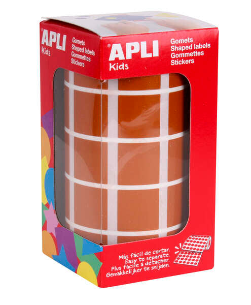 Apli Gomets Cuadrados Marrones - 20x20mm - 59 Hojas Pretroqueladas - 1770 Gomets por Rollo - Ideal para Actividades Infantiles - Normas EN-71 y FSC - Adhesivo Base Agua - Materiales 100% Reciclables