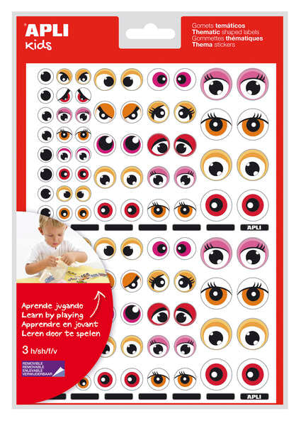Apli Bolsa de 312 Gomets Tematicos con Ojos - Adhesivo Removible - Desarrolla Habilidades Motoras - Identifica Emociones - Color Rosa y Naranja
