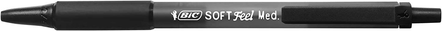 Bic Soft Feel Boligrafo Retractil - Punta Media de 1mm - Cuerpo Translucido con Grip - Color Negro - Cantidad: 12