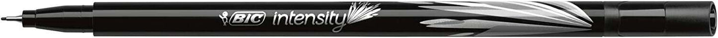 Bic Intensity Fine Rotulador de Punta Fina de 0.8mm - Trazo de 0.4mm - Tinta con Base de Agua - Color Negro - Cantidad: 12