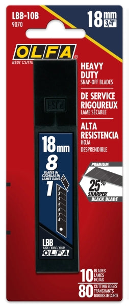 Olfa Pack de 10 Cuchillas de Negras para Cuters 18mm - Acero al Carbono - Un 25% mas Afiladas - 8 Segmentos