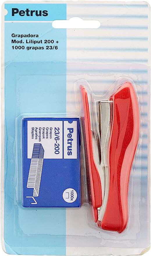 Petrus 200 Liliput Grapadora + 1 Caja grapas 23/6-200 - Hasta 12 Hojas - Grapas 23/6 - Grapado Cerrado y Clavado - Colores Surtidos - Cantidad: 24