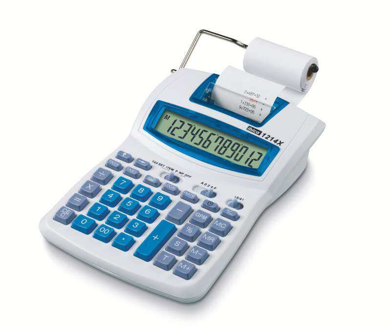 Ibico Calculadora Semi-Profesional 1214xNumeros Inteligentes - Inclinado, 12 Digitos Display Lcd - Impresion a 2 Colores - Velocidad de Impresion 2.4 Lineas por Segundo - Blanco/Azul