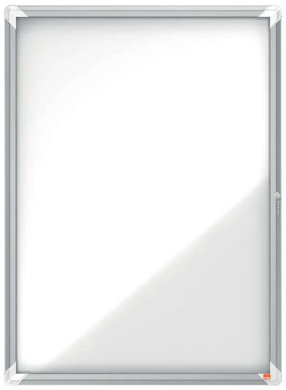 Nobo Vitrina para 9 Hojas A4 con Superficie Blanca Magnetica - 1000x752x37mm - Puerta de Cristal de Seguridad - Marco de Aluminio - Color Blanco