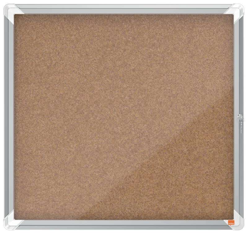 Nobo Vitrina para 6 Hojas A4 con Superficie de Corcho - 752x692x37mm - Puerta de Cristal de Seguridad - Marco de Aluminio - Color Natural