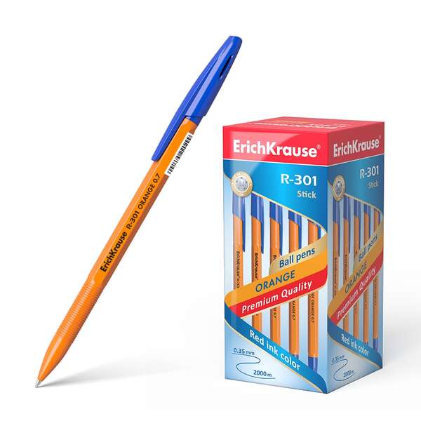Erichkrause R-301 Boligrafo Orange - Punta de 0.7mm - Trazo de 0.35mm - Tapa Ventilada - Cuerpo Opaco Naranja - Color Azul - Cantidad: 50