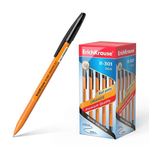 Erichkrause R-301 Boligrafo Orange - Punta de 0.7mm - Trazo de 0.35mm - Tapa Ventilada - Cuerpo Opaco Naranja - Color Negro - Cantidad: 50