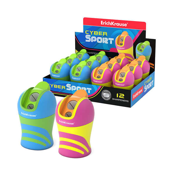 Erichkrause Sacapuntas Cyber Sport - Dos Orificios de 8mm y 11mm - Contenedor Total Clean - Color Negro - Cantidad: 12