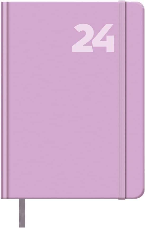 Dohe Capri Agenda Anual - Dia Pagina - Cubierta en Papel Impreso Plastificado Mate - Cierre de Goma Elastica - Sabado y Domingo misma Pagina - Tamaño 14x20cm - Color Violeta
