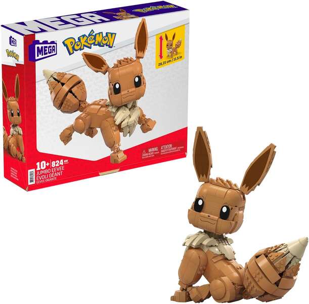 Mattel Mega Construx Wonder Builders Pokemon Eevee Jumbo - Figura de Construccion - Tamaño 29cm aprox. - 824 Piezas