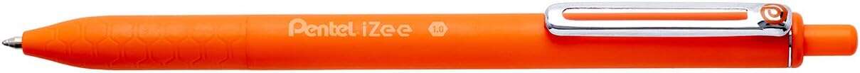Pentel iZee Boligrafo de Bola Retractil - Punta 0.7mm - Trazo 0.35mm - Clip de Metal - Color Naranja - Cantidad: 12