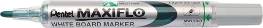Pentel Maxiflo Rotulador para Pizarra Blanca - Punta de Bala - Ancho de Linea 2mm - Regulacion del Flujo de Tinta - 50% de Materiales Reciclados - Color Verde - Cantidad: 12