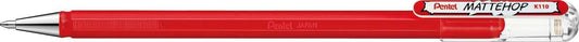 Pentel Mattehop Boligrafo de Bola - Punta 1mm - Trazo 0.5mm - Tinta de Gel Opaca - Fabricado con 55% de Materiales Reciclados - Color Rojo - Cantidad: 12