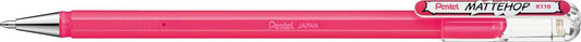 Pentel Mattehop Boligrafo de Bola - Punta 1mm - Trazo 0.5mm - Tinta de Gel Opaca - Fabricado con 55% de Materiales Reciclados - Color Rosa - Cantidad: 12