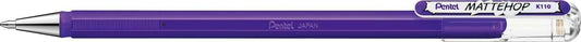 Pentel Mattehop Boligrafo de Bola - Punta 1mm - Trazo 0.5mm - Tinta de Gel Opaca - Fabricado con 55% de Materiales Reciclados - Color Violeta - Cantidad: 12