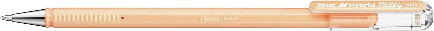 Pentel Hybrid Milky Boligrafo de Bola - Punta Fina 0.8mm - Trazo 0.4mm - Tinta de Gel Opaca - Color Naranja Pastel - Cantidad: 12
