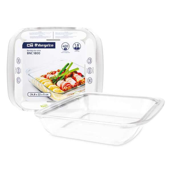Orbegozo Serie BNC Bandejas de Vidrio - Versatilidad en tu Cocina - Resistencia y Durabilidad Unicas - Capacidadad 1.8L - Apto para Horno - Microondas y Lavavajillas - Cantidad: 4