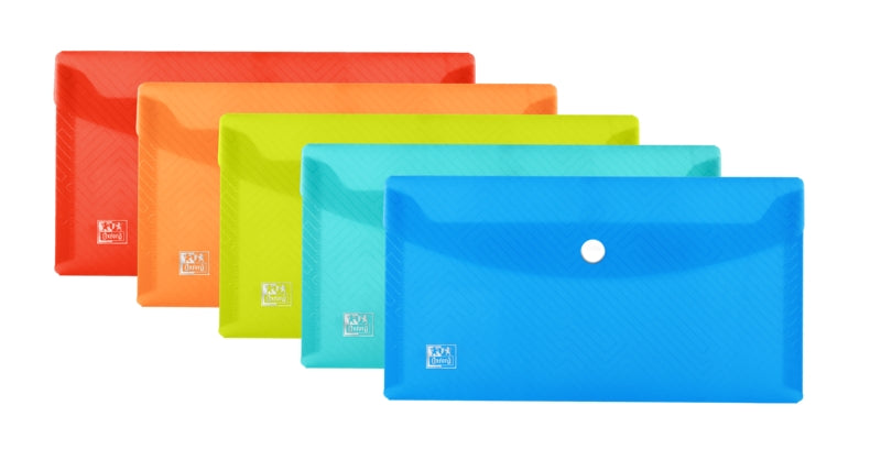 Oxford Urban DL Sobre Portadocumentos de Plastico Rigido Translucido DL - Tamaño Sobre Americano - Capacidad hasta 40 Hojas - Cierre de Broche - Colores Surtidos - Cantidad: 5