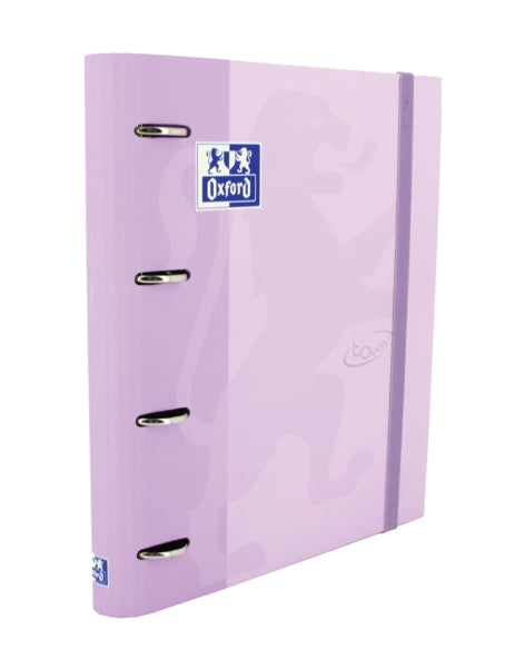 Oxford Europeanbinder Touch A4+ Carpeta de Anillas con Recambio Cuadricula 5x5 - Tapa Extradura - Cierre con Goma Elastica - Color Malva Pastel