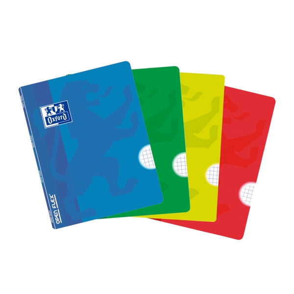 Oxford School Openflex A5 Libreta Grapada - Tapa de Plastico Resistente - 48 Hojas con Cuadricula 5x5 - 2 Margenes para Anotaciones - Colores Surtidos - Cantidad: 10