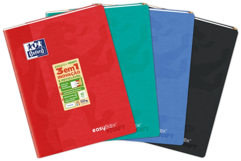 Oxford Easybook Kraft A4 - Tapa Blanda - Libreta Grapada - 1 Linea con 2 Margenes - 48 Hojas - Colores Surtidos - Cantidad: 10