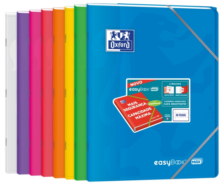 Oxford Easybook Max A4 Libreta Grapada - Tapa de Plastico Resistente - 1 Linea con 2 Margenes - 48 Hojas de Papel de Alta Calidad - Cantidad: 10