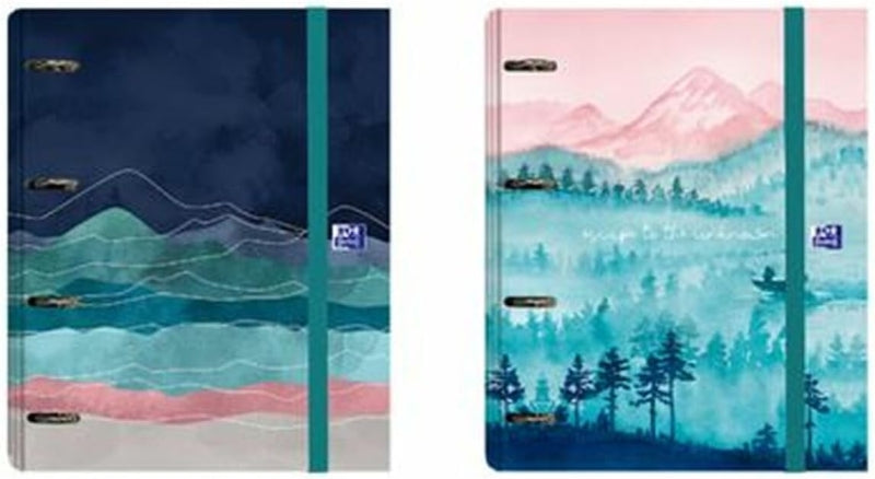 Oxford Ice Explorer Europeanbinder A4+ Carpeta de Anillas 4x 35mm con Recambio 5x5 - Lomo de 45mm - Tapa Extradura con Cierre de Goma elastica - 2 Diseños Diferentes - Cantidad: 10