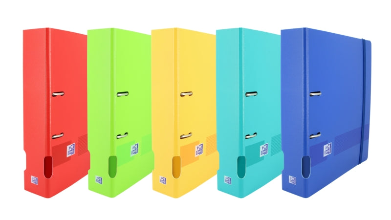 Oxford Live & Go A4+ Archivador de Tapa de Plastico Polyfoam - Tapa Resistente - Palanca de Lomo de 70mm - Colores Surtidos - Cantidad: 5