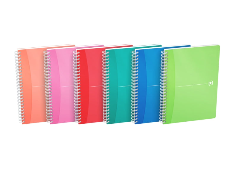 Oxford Office My Colours Cuaderno Espiral A5 - Tapa de Plastico Resistente - Espiral Doble para Mayor Durabilidad - Cuadricula 5x5 Ideal para Matematicas - 90 Hojas de Alta Calidad - Colores Surtidos