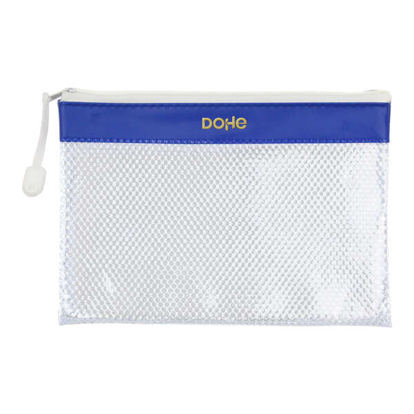 Dohe Bolsa Cremallera PVC - 24x17.5mm - Resistente al Agua - Ideal para Documentos A5 - Color Azul/Transparente - Cantidad: 12