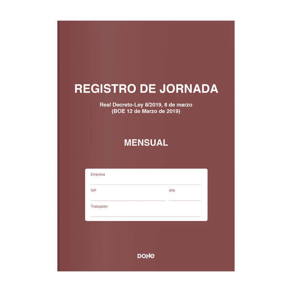 Dohe Libro de Registro de Jornada - 12 Hojas Mensuales - Ideal para 1 Empleado 1 Año - Papel de 120 gr - Cantidad: 5