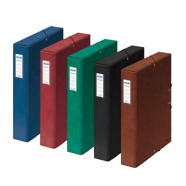 Dohe Caja de Proyectos Lomo 5cm - Tarjetero en Lomo - Medidas 245x350x50mm - Cierre con Gomas Elasticas - Carton Forrado con Papel Impreso y Plastificado - Colores Surtidos - Cantidad: 12