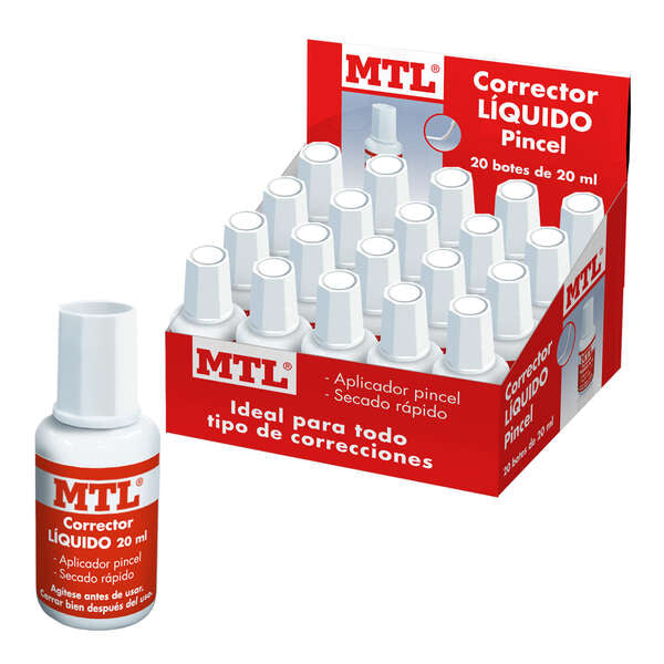 Dohe Expositor de 20 Correctores Liquidos con Aplicador Pincel - 20ml - Rapido Secado - Eficaz Cobertura - Ideal para Oficina y Escuela - Cantidad: 20
