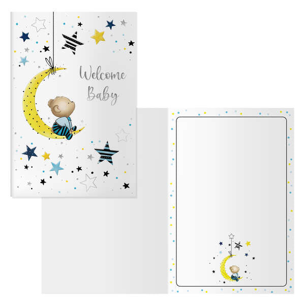 Dohe Luna Pack de 6 Tarjetas de Felicitacion para Nacimientos - 11.5x17cm - Impresas a Todo Color - Estampaciones con Pelicula de Color - Estampacion en Seco - Papel Offset Blanco de 300gr - Incluye Sobre de Color