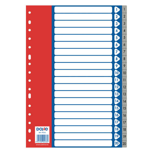 Dohe Separadores para Archivadores y Carpetas de Anillas - 120 Micras - Multitaladro de 16 Perforaciones - Bolsa Autoadhesiva Individual