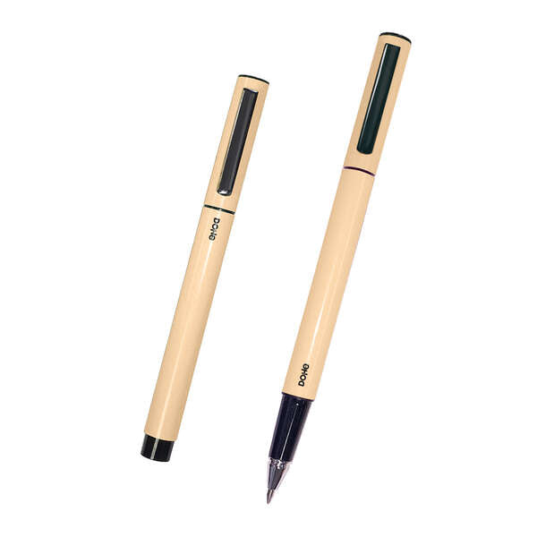 Dohe Boligrafos de Metal Ligero - Cuerpo Ovalado Amarillo - Ergonomicos y Deslizamiento Perfecto - Capucha con Clip - Fabricados en Aluminio - Tinta Azul - Cantidad: 4