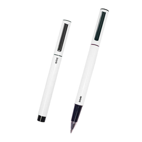 Dohe Boligrafos Elegantes de Metal Ligero - Cuerpo Ovalado Blanco - Ergonomicos y Deslizamiento Perfecto - Capucha con Clip - Fabricados en Aluminio - Tinta Azul - Cantidad: 4