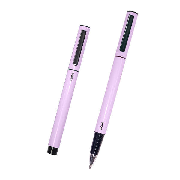 Dohe Boligrafos Elegantes de Metal Ligero - Cuerpo Ovalado Morado Ergonomico - Capucha con Clip - Fabricados en Aluminio - Tinta Azul - Cantidad: 4