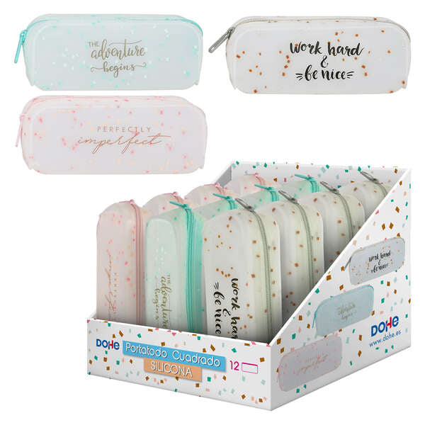 Dohe Portatodo de Silicona Semitranslucida - con Cierre de Cremallera - Adornos de Colores - Estampacion en Colores - Cantidad: 12