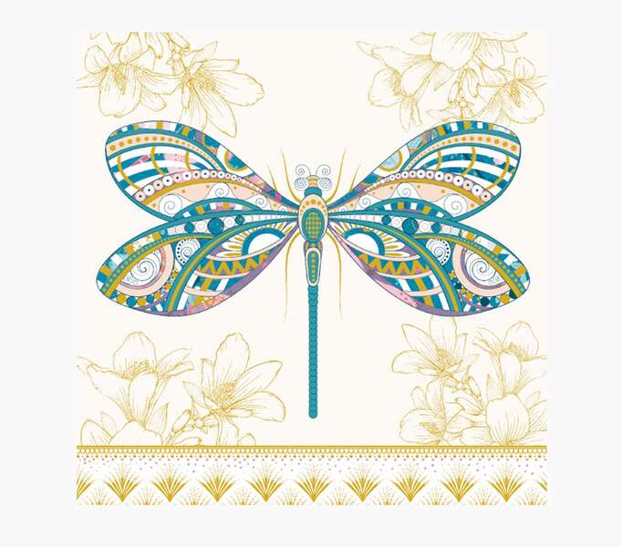 Pictura Tarjeta Arabesque - 16x16cm - Tematica Libelula - Triptica sin Envoltorio - Incluye Sobre Blanco - Papel con Certificacion FSC