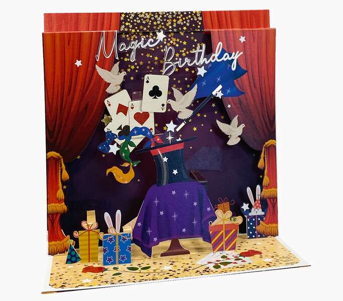 Pictura Tarjeta 3D Pop-Up - 16x16cm - Tematica de Magia - Embolsada Individualmente en Celofan - Incluido Sobre Blanco - Papel con Certificacion FSC