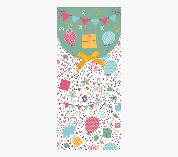 Pictura Tarjeta Money Cards - Tarjeta de Regalo Tipo Sobre Vertical - Tematica Globos - 9.6x21.3cm - Embolsada Individualmente en Celofan - Incluido Sobre Blanco - Papel con Certificacion FSC