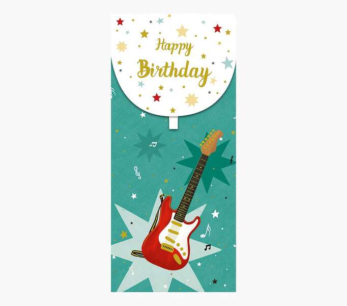 Pictura Tarjeta Money Cards - Tarjeta de Regalo Vertical - Tematica Guitarra - 9.6x21.3cm - Embolsada Individualmente en Celofan - Incluido Sobre Blanco - Papel con Certificacion FSC