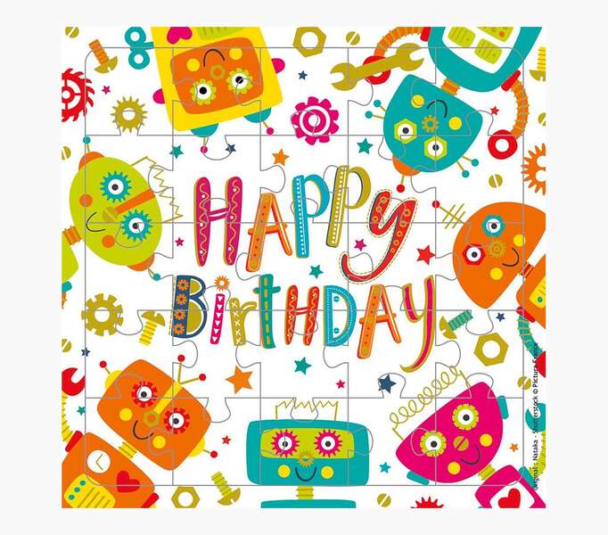 Pictura Tarjeta Puzzle - 15.5x15.5cm - Tematica de Robots - 25 Piezas - Incluye Tarjeta Plegada y Sobre Blanco - Certificacion FSC - Embolsada Individualmente