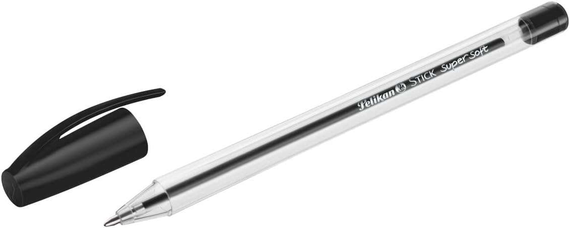 Pelikan Stick Super Soft Boligrafo Trazo 1mm - Tinta Super Fluida - Empuñadura Triangular - Color Negro - Cantidad: 50