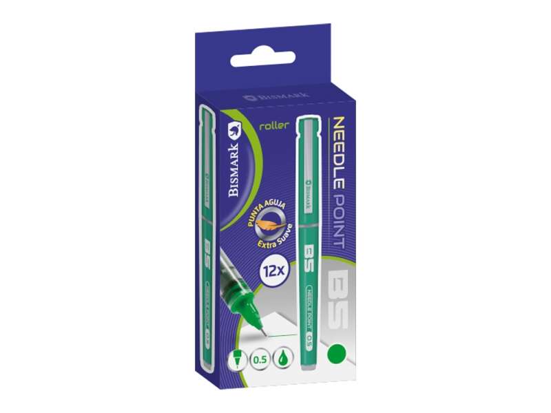 Bismark Boligrafo Tinta Liquida Punta Aguja - Escritura Suave - Alta Precision - Durabilidad Prolongada - Color Verde - Cantidad: 12