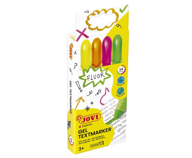 Jovi Gel Textmarker Pack con 4 Marcadores de Texto Fluorescentes - Gel en Seco - No Traspasan - Seca
